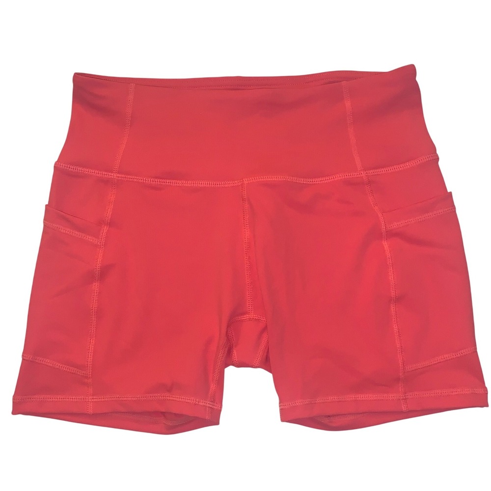 Baleaf Women's Coral Pink High Waisted Athletic Yoga Shorts with Pockets Size M